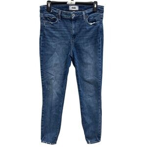 Paige “hoxton crop” torn back hem Midrise medium wash distressed jeans Sz 29 #71